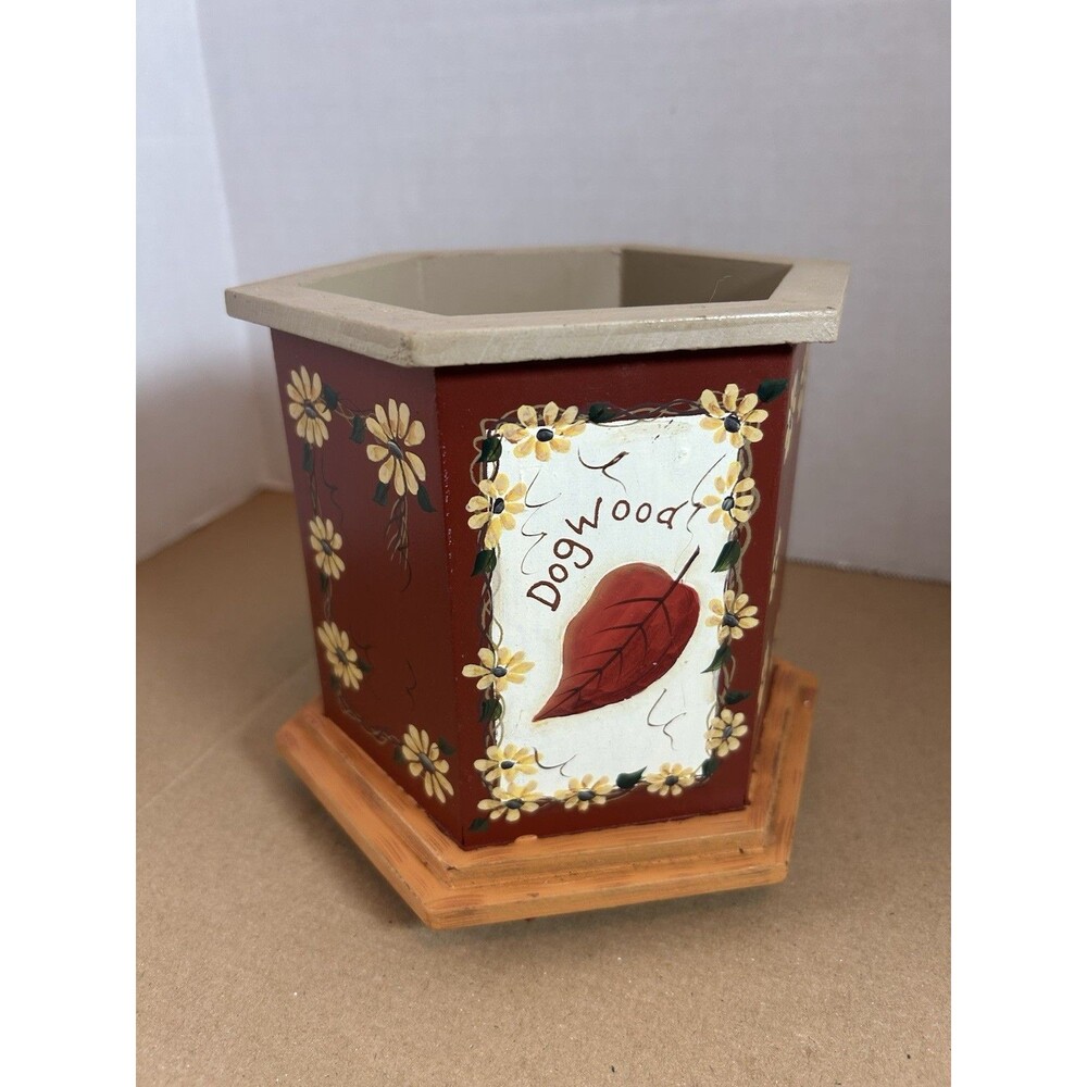 Kathy Hatch Wood Utensil Holder Planter Fall Leaves Rustic Kitchen Decor - Picture 5 of 13